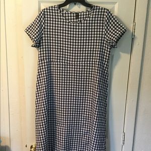 High waisted blue and white midi dress